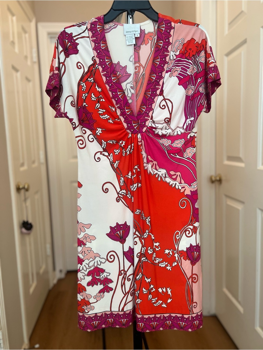 Donna Morgan Pink, Red & Cream Floral Print Dress